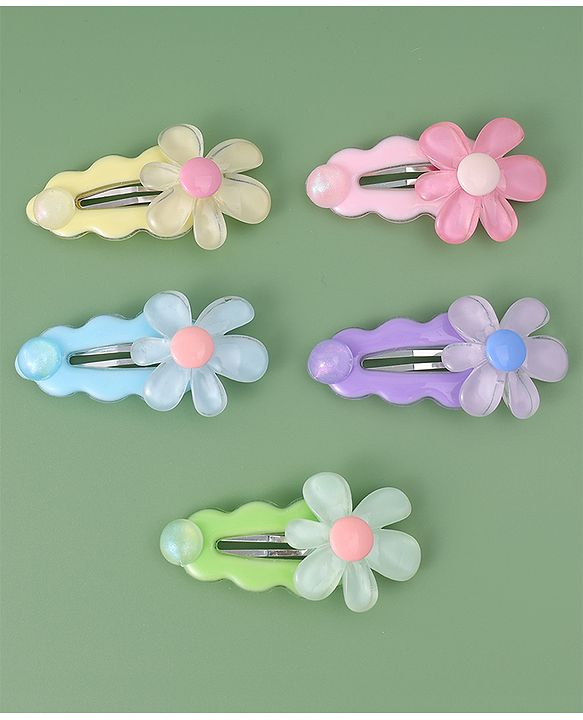 Babyhug Free Size Snap Clips With Floral Applique Pack of 5 - Multicolor