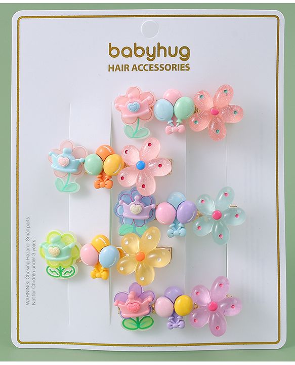Babyhug Free Size Hair Pins And Clips With Floral Applique Pack of 5 - Multicolor