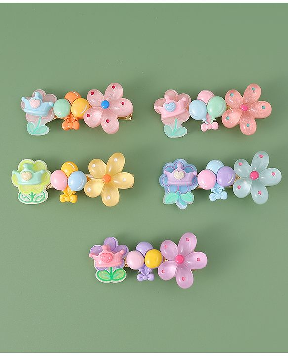 Babyhug Free Size Hair Pins And Clips With Floral Applique Pack of 5 - Multicolor