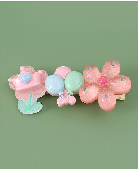 Babyhug Free Size Hair Pins And Clips With Floral Applique Pack of 5 - Multicolor