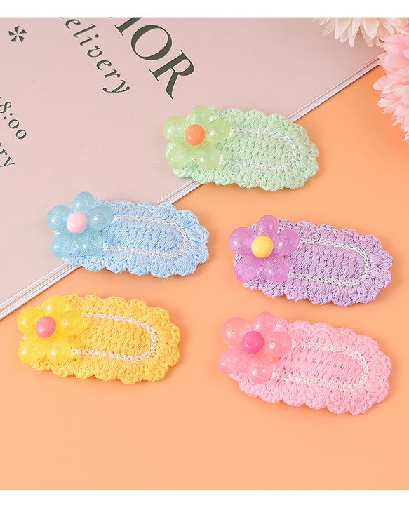 Babyhug Free Size Snap Clips With Floral Applique Pack of 5 - Multicolor