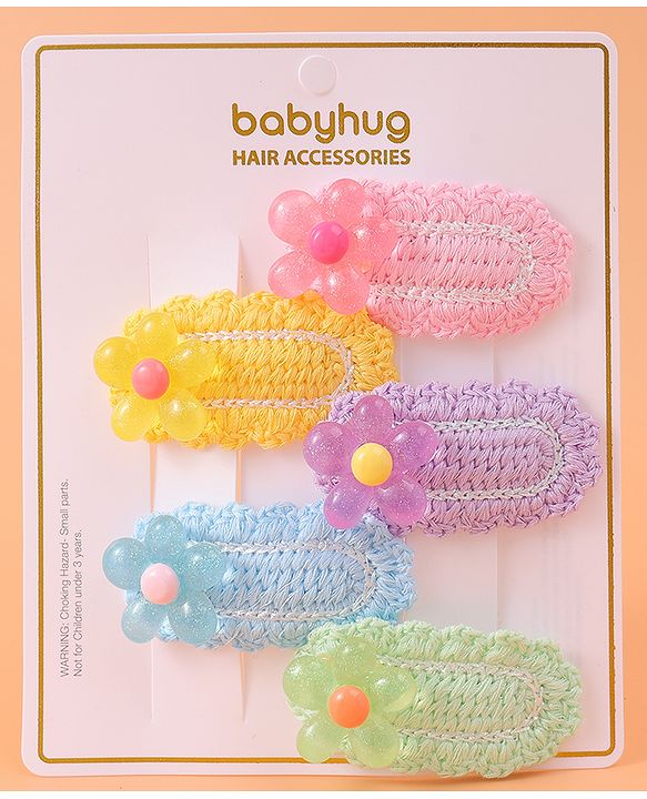Babyhug Free Size Snap Clips With Floral Applique Pack of 5 - Multicolor