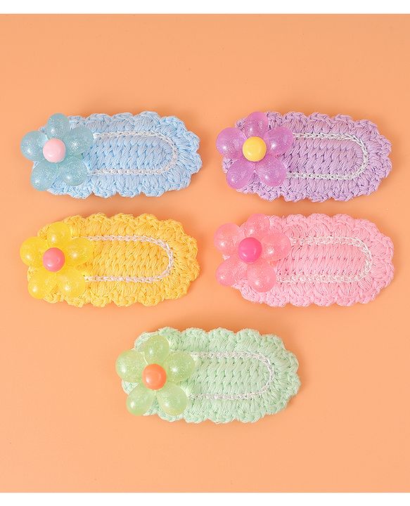 Babyhug Free Size Snap Clips With Floral Applique Pack of 5 - Multicolor