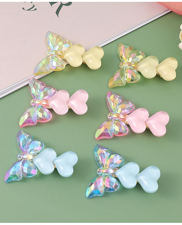 Pine Kids Butterfly Applique Hair Pins & Clips - Pink Yellow & Blue
