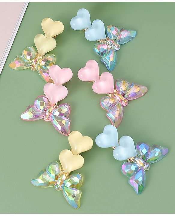 Pine Kids Butterfly Applique Hair Pins & Clips - Pink Yellow & Blue