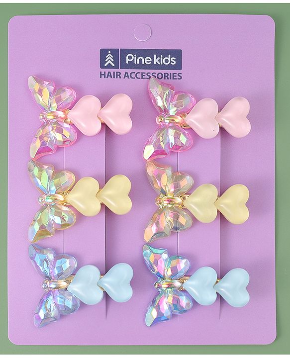 Pine Kids Butterfly Applique Hair Pins & Clips - Pink Yellow & Blue