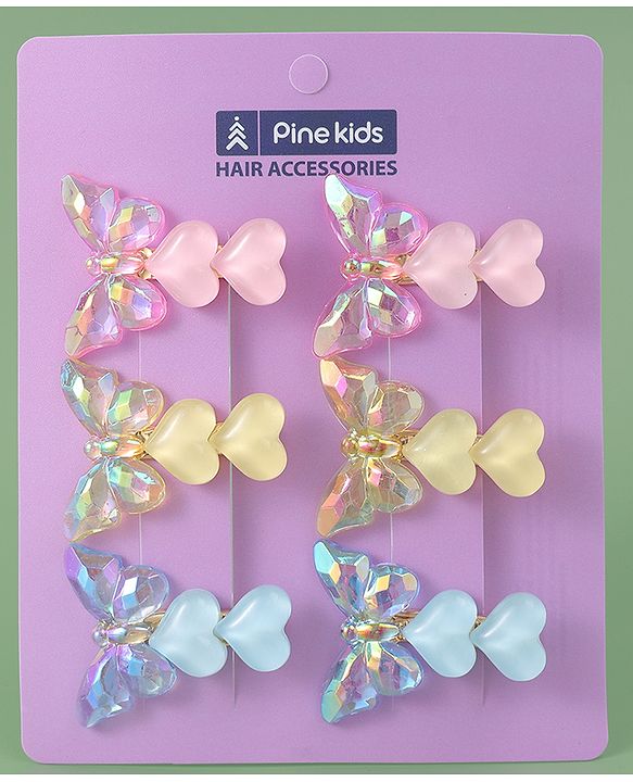 Pine Kids Butterfly Applique Hair Pins & Clips - Pink Yellow & Blue