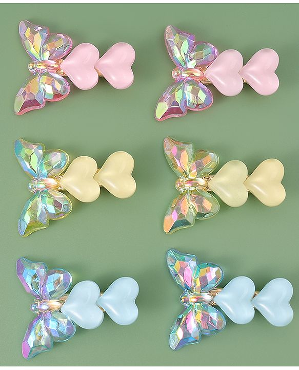 Pine Kids Butterfly Applique Hair Pins & Clips - Pink Yellow & Blue