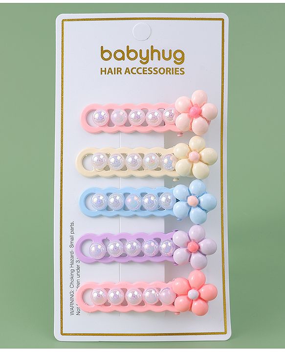 Babyhug Free Size Hair Pins And Clips With Floral Applique Pack of 5 - Multicolor