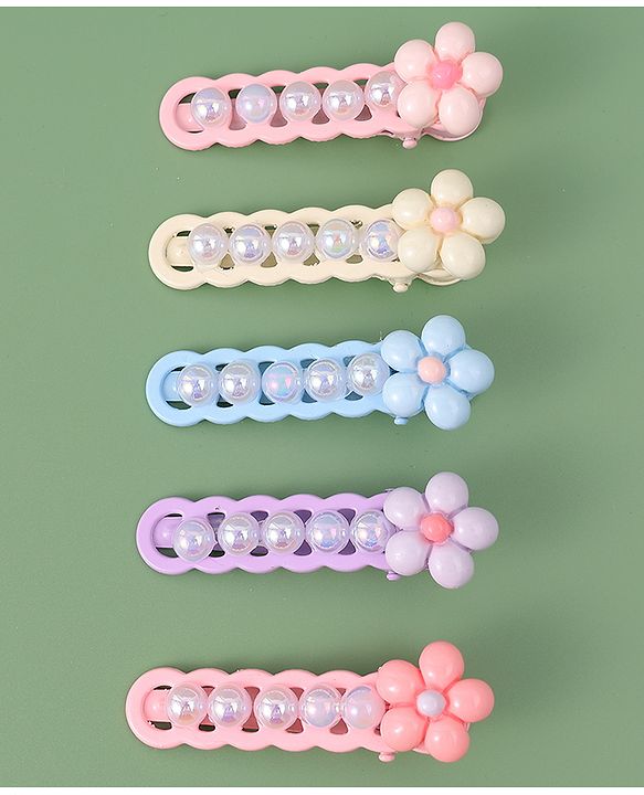 Babyhug Free Size Hair Pins And Clips With Floral Applique Pack of 5 - Multicolor