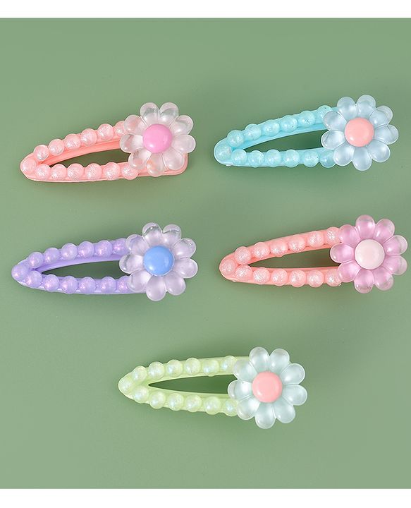 Babyhug Free Size Hair Pins And Clips With Floral Applique Pack of 5 - Multicolor