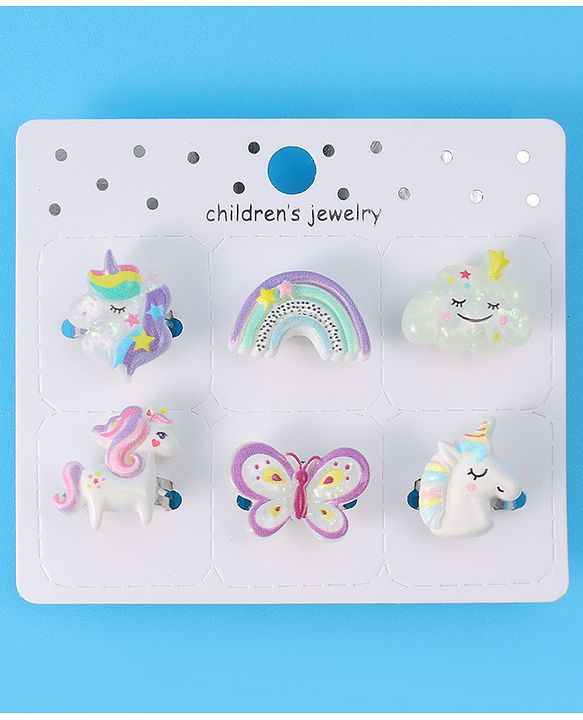 Babyhug Free Size Butterfly & Unicorn Design Finger Ring Pack of 6 - Multicolour