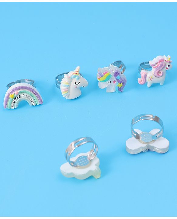 Babyhug Free Size Butterfly & Unicorn Design Finger Ring Pack of 6 - Multicolour