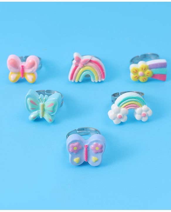 Babyhug Unicorn & Butterfly Designed Finger Rings Pack of 6 - Blue
