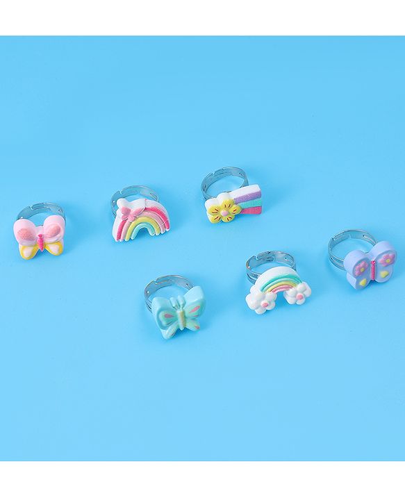 Babyhug Unicorn & Butterfly Designed Finger Rings Pack of 6 - Blue
