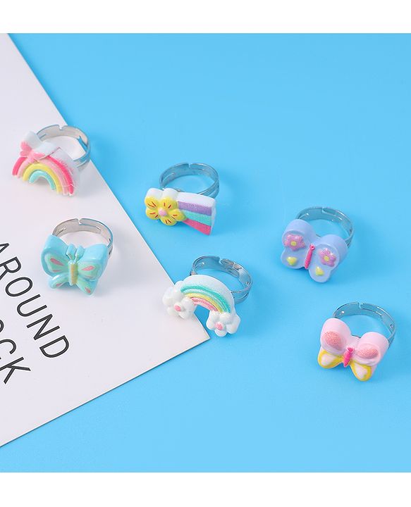 Babyhug Unicorn & Butterfly Designed Finger Rings Pack of 6 - Blue
