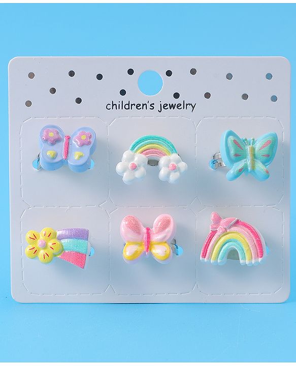 Babyhug Unicorn & Butterfly Designed Finger Rings Pack of 6 - Blue