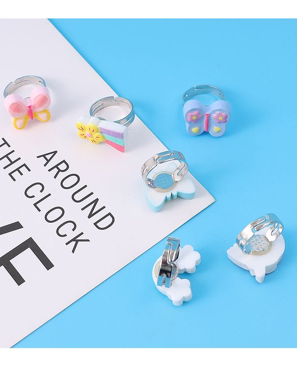 Babyhug Unicorn & Butterfly Designed Finger Rings Pack of 6 - Blue