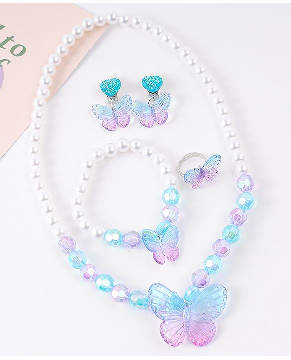 Babyhug Jewellery Set with Butterfly Motif Free Size - Light Blue & White