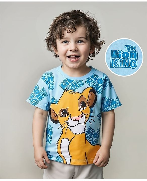 Babyhug Disney Single Jersey Knit Half Sleeves The Lion King Printed Shirt - Light Blue