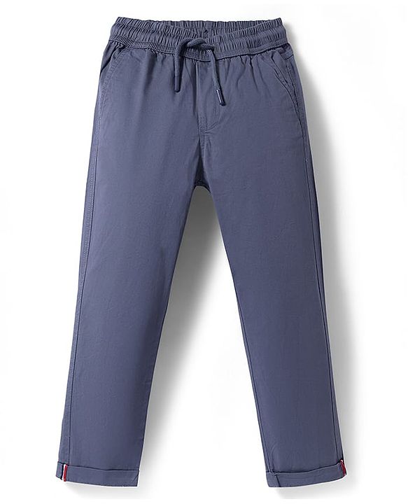 Pine Kids Cotton Woven Full Length  Solid Color Trouser - Grey