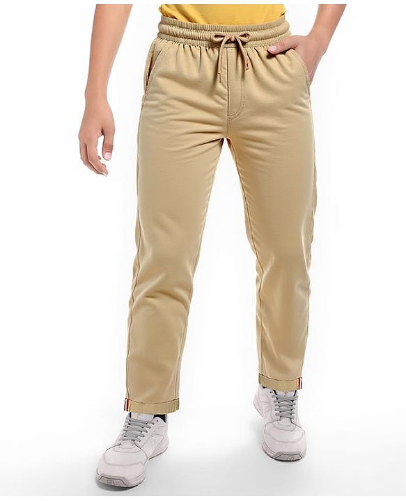 Pine Kids Cotton Woven Full Length  Solid Color Trouser - Grey
