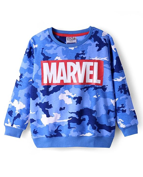Pine Kids Marvel Terry Knit Full Sleeve T-Shirt &  Lounge Pant Set With Marvel Graphic And Cargo Pockets - Blue