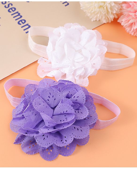 Babyhug Free Size Headbands With Floral Applique Pack Of 2 - Purple & White