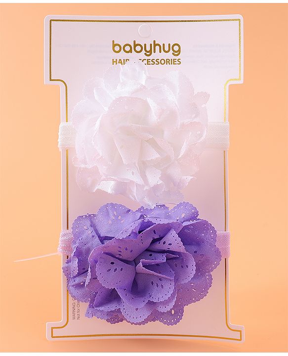 Babyhug Free Size Headbands With Floral Applique Pack Of 2 - Purple & White