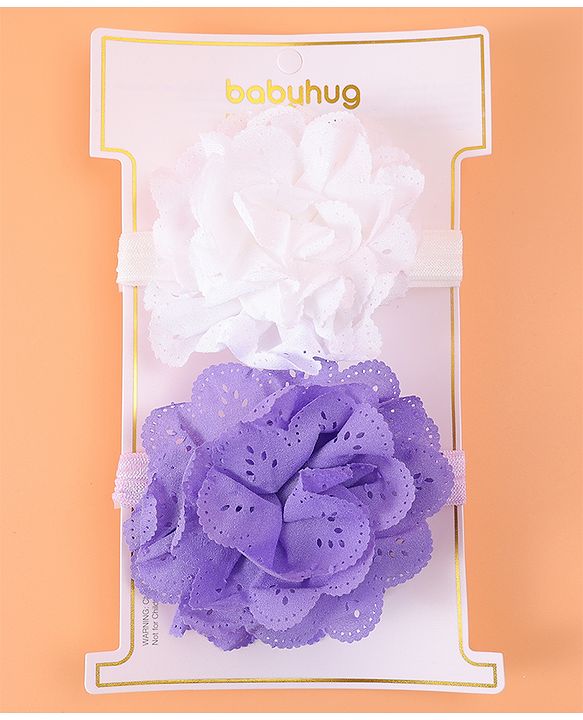 Babyhug Free Size Headbands With Floral Applique Pack Of 2 - Purple & White