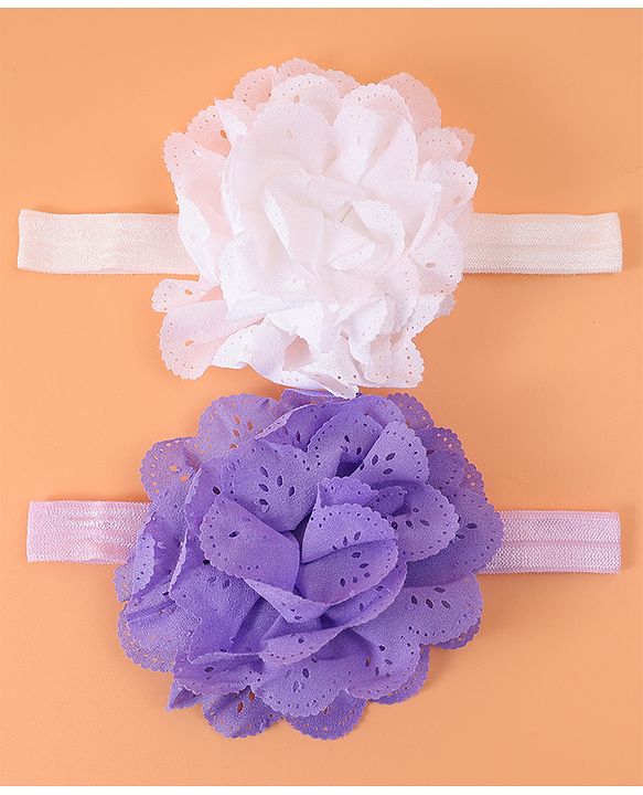 Babyhug Free Size Headbands With Floral Applique Pack Of 2 - Purple & White