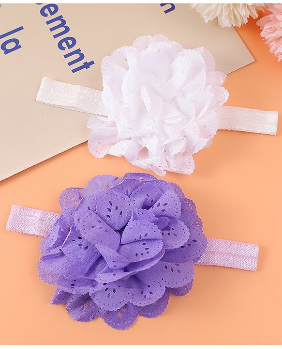 Babyhug Free Size Headbands With Floral Applique Pack Of 2 - Purple & White