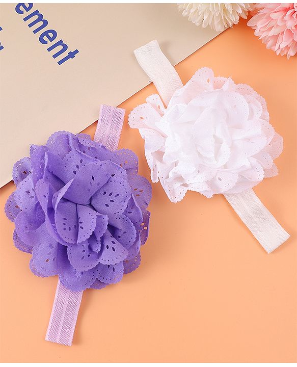 Babyhug Free Size Headbands With Floral Applique Pack Of 2 - Purple & White