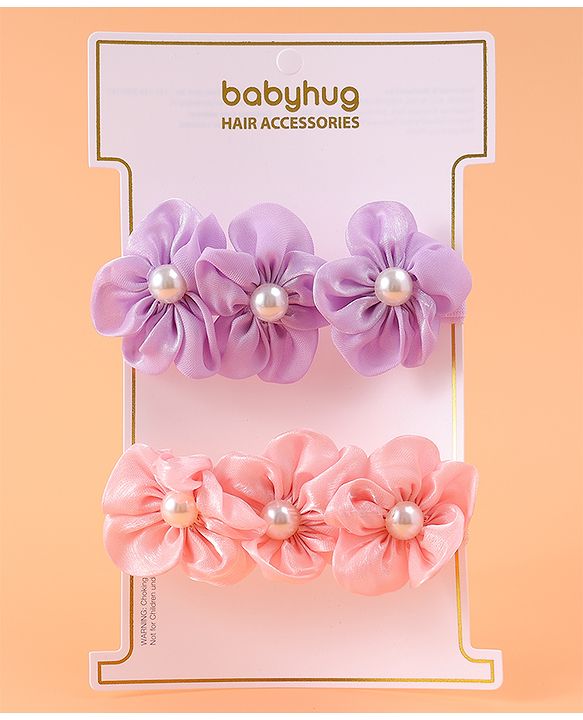 Babyhug Free Size Headbands With Floral Applique & Pearl Detailing - Purple & Pink