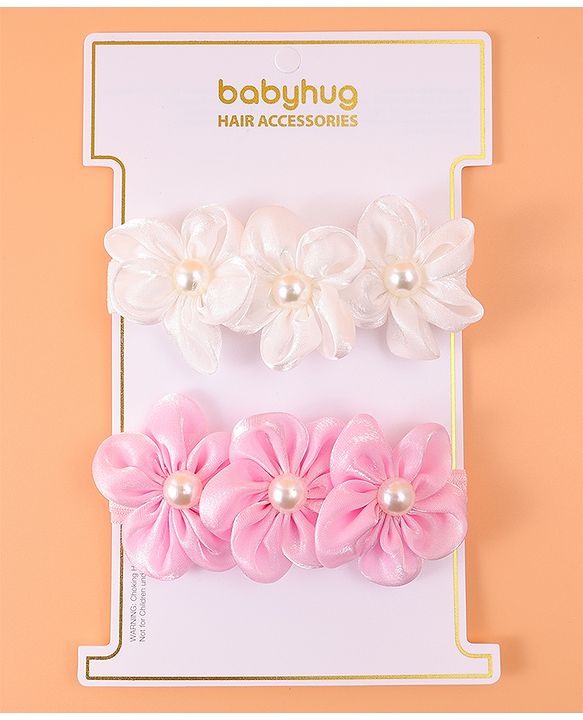 Babyhug Free Size Headbands With Floral Applique Pack Of 2 - Pink & Off White