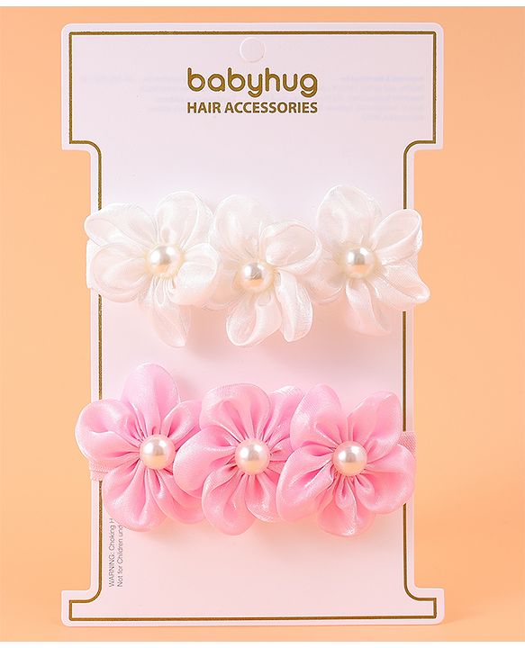 Babyhug Free Size Headbands With Floral Applique Pack Of 2 - Pink & Off White