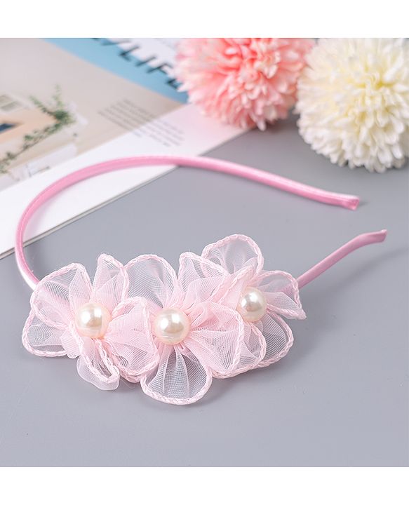 Babyhug Hair Clips & Hairband with Floral & Pearl Applique Accessories Combo Set - Light Pink
