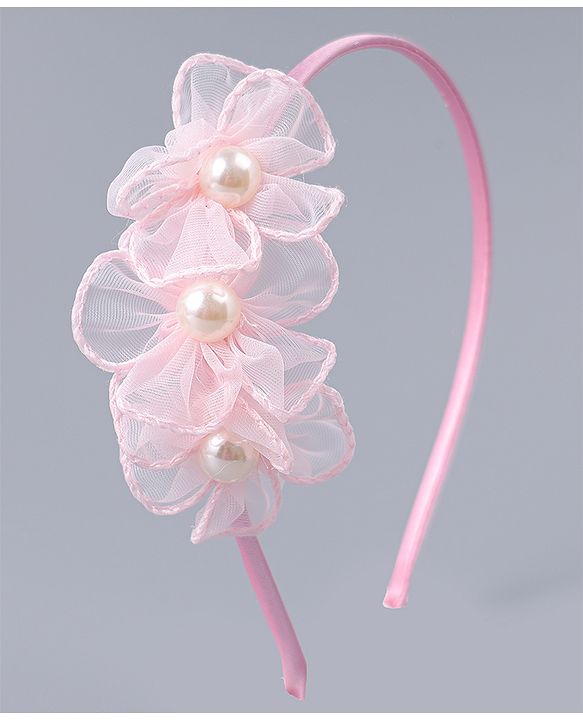 Babyhug Hair Clips & Hairband with Floral & Pearl Applique Accessories Combo Set - Light Pink