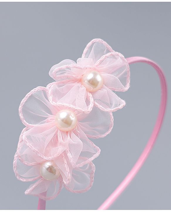 Babyhug Hair Clips & Hairband with Floral & Pearl Applique Accessories Combo Set - Light Pink