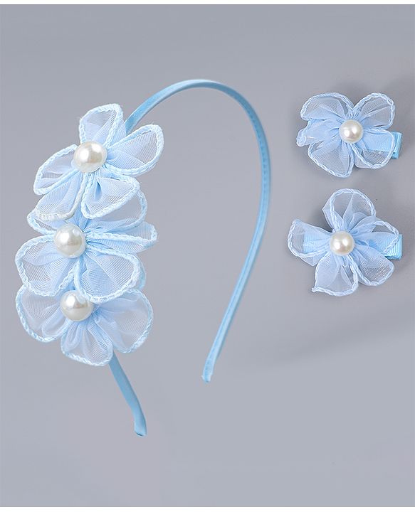 Babyhug Hair Clips & Hairband with Floral & Pearl Applique Accessories Combo Set - Light Pink