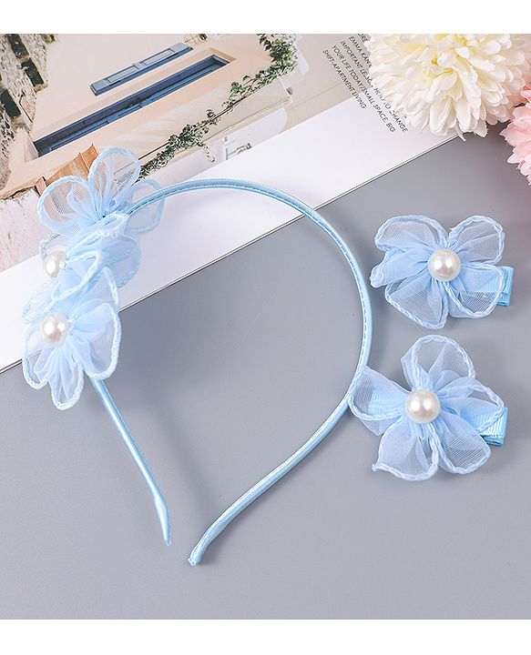 Babyhug Hair Clips & Hairband with Floral & Pearl Applique Accessories Combo Set - Light Pink