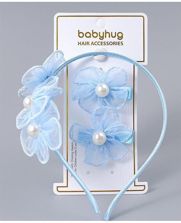 Babyhug Hair Clips & Hairband with Floral & Pearl Applique Accessories Combo Set - Light Pink