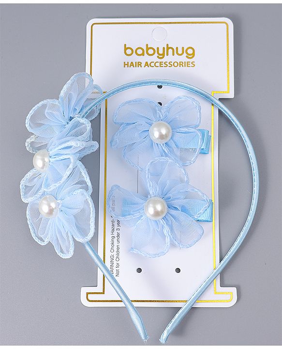 Babyhug Hair Clips & Hairband with Floral & Pearl Applique Accessories Combo Set - Light Pink