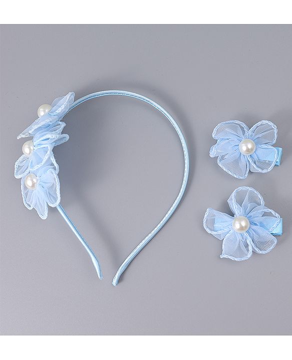 Babyhug Hair Clips & Hairband with Floral & Pearl Applique Accessories Combo Set - Light Pink