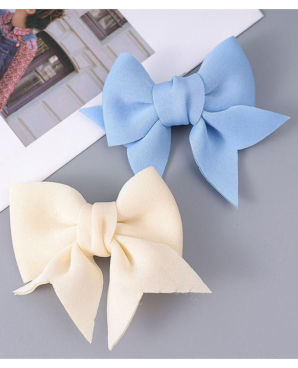 Pine Kids Pearl Hairband & Hair Clip with Bow Applique Accessories Combo Set - Light Blue & Cream