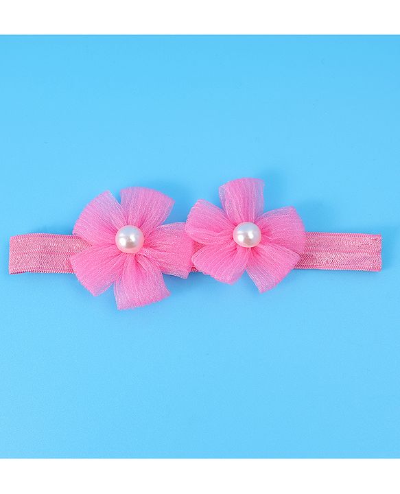 Babyhug Free Size Headbands With Floral & Bow Applique With Pearl Detailing Pack Of 3 - Fuchsia