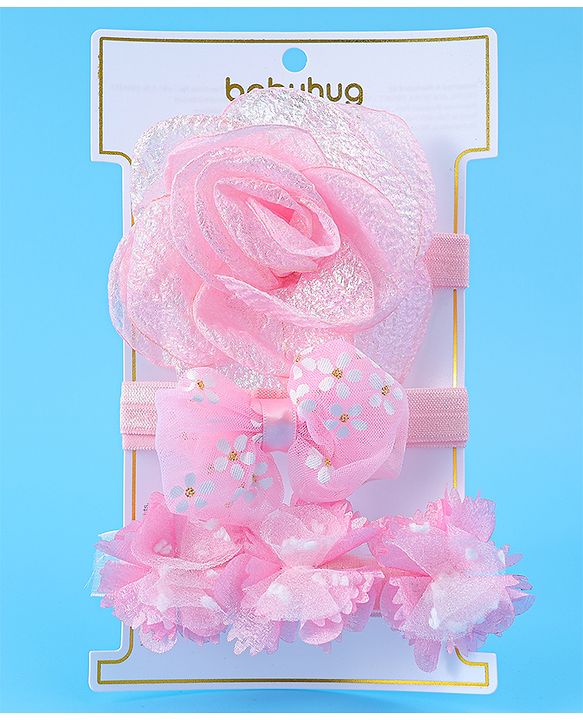 Babyhug Free Size Headbands With Floral & Bow Applique Pack Of 3 - Pink