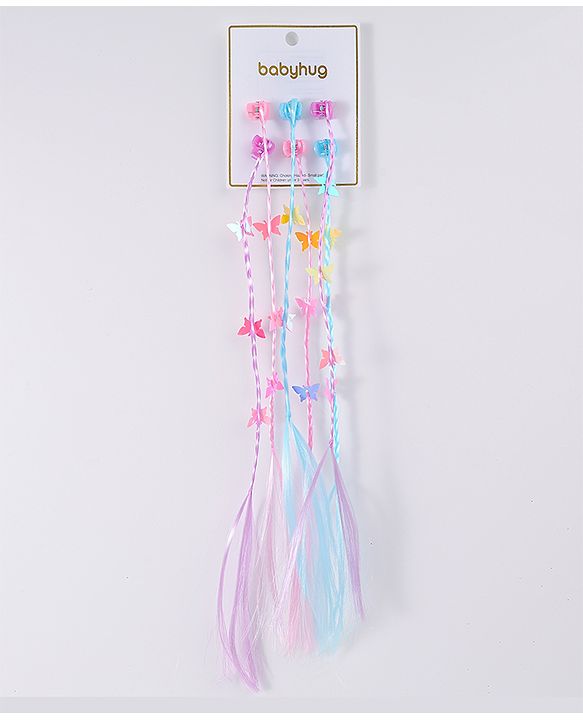 Babyhug Braided Hair Clip Extensions With Butterfly Applique Free Size Pack of 6 - Pink Blue Purple