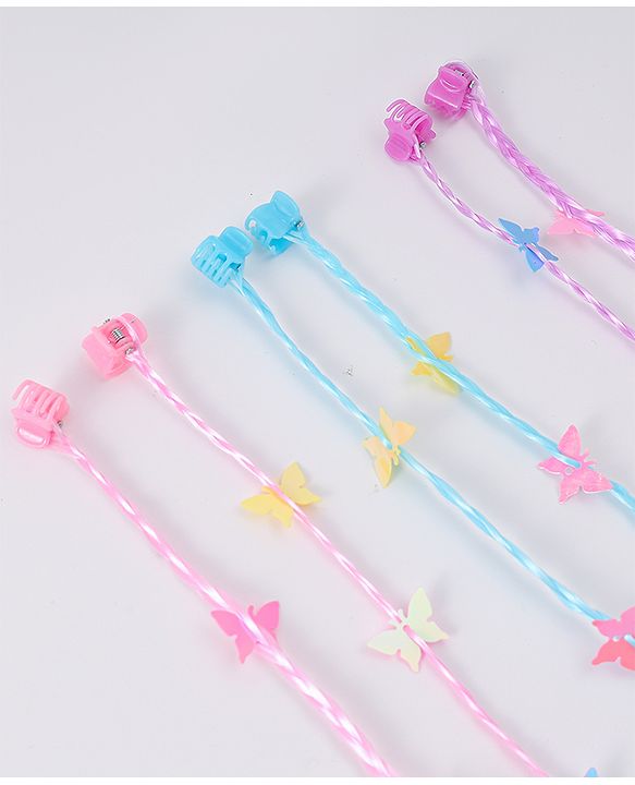 Babyhug Braided Hair Clip Extensions With Butterfly Applique Free Size Pack of 6 - Pink Blue Purple