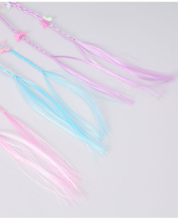 Babyhug Braided Hair Clip Extensions With Butterfly Applique Free Size Pack of 6 - Pink Blue Purple